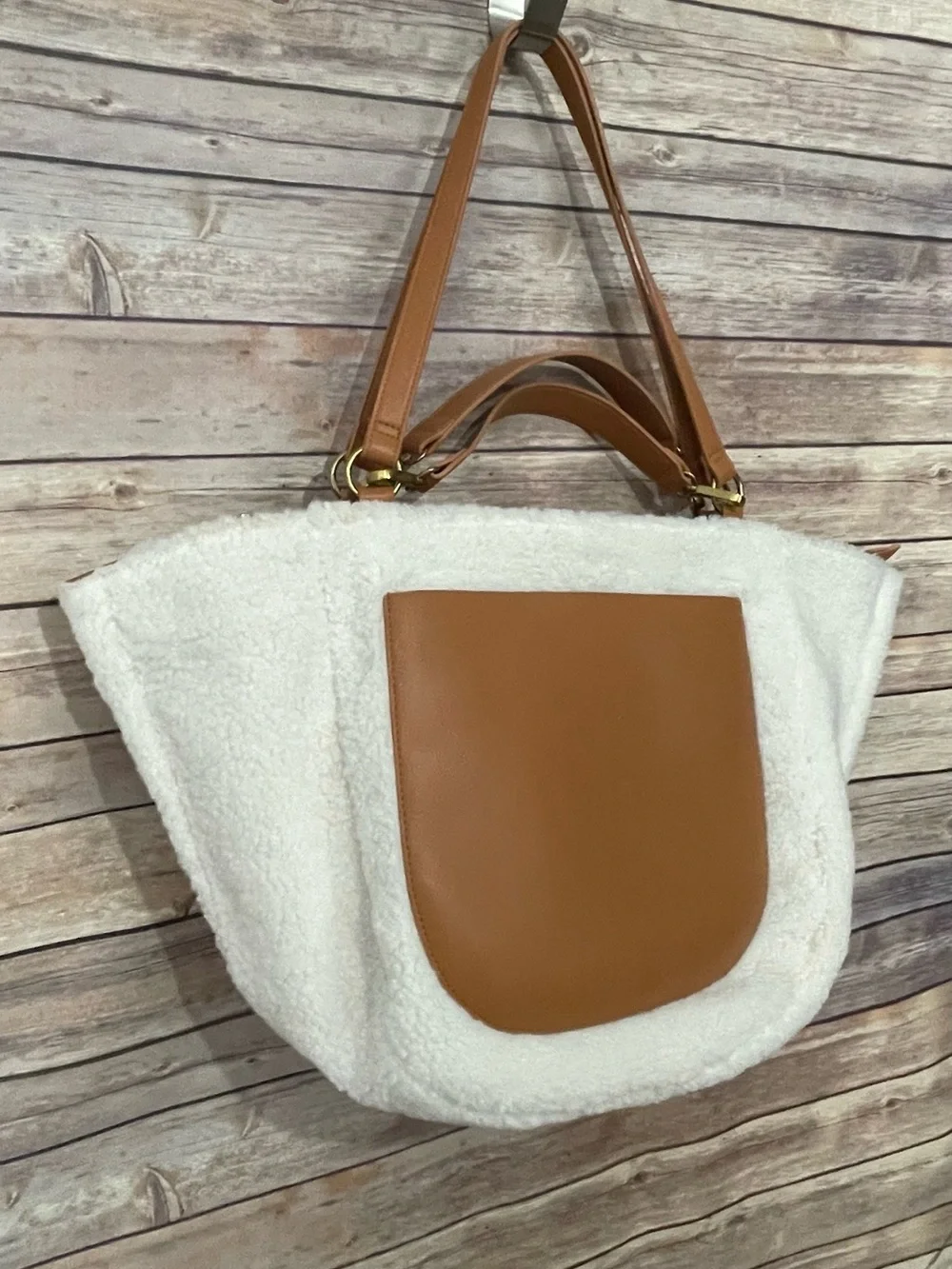 Anthropologie Faux Shearling Tote Bag
